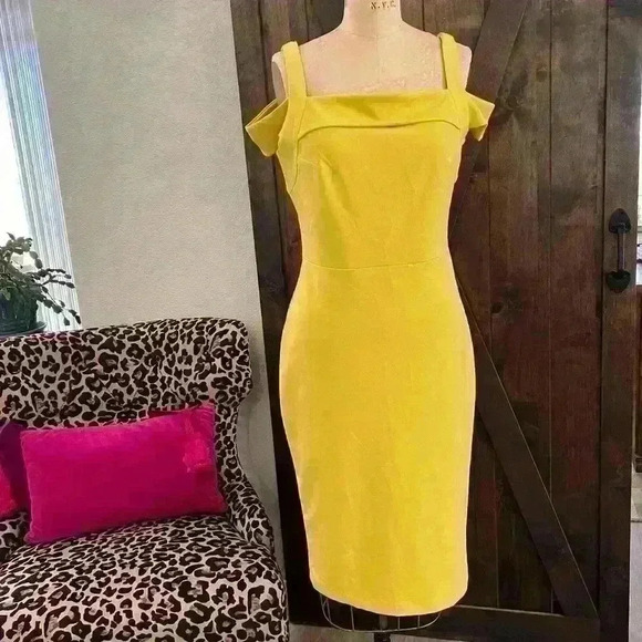 ECI Dresses & Skirts - ECI, Chartreuse, Cold Shoulder Dress, Size 6